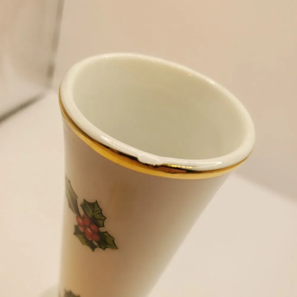 Lefton China Holly Christmas Bud Vase 6‎ 1/2